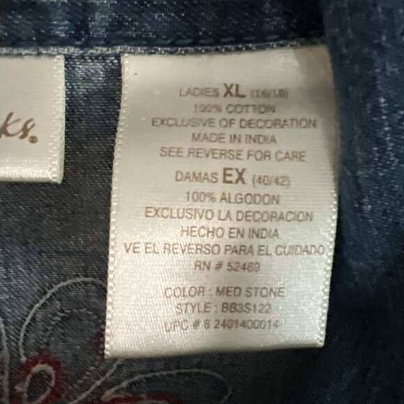 VTG Bobbie Brooks Womans XL Denim Flower Patch Embroidery Button Shirt Jacket - Picture 3 of 14